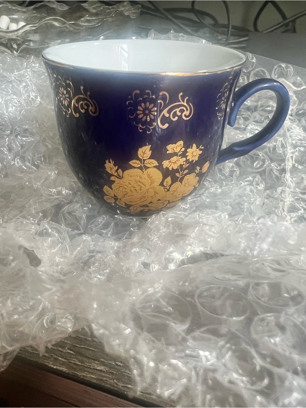 Haas & Czjzek rare vintage Cobalt Blue and 24k Gold Floral Ceramic Teacup
